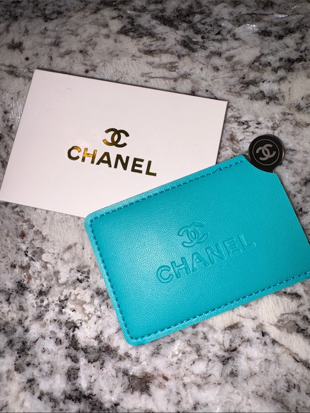 CHANEL MIRROR WITH TEAL HOLDER